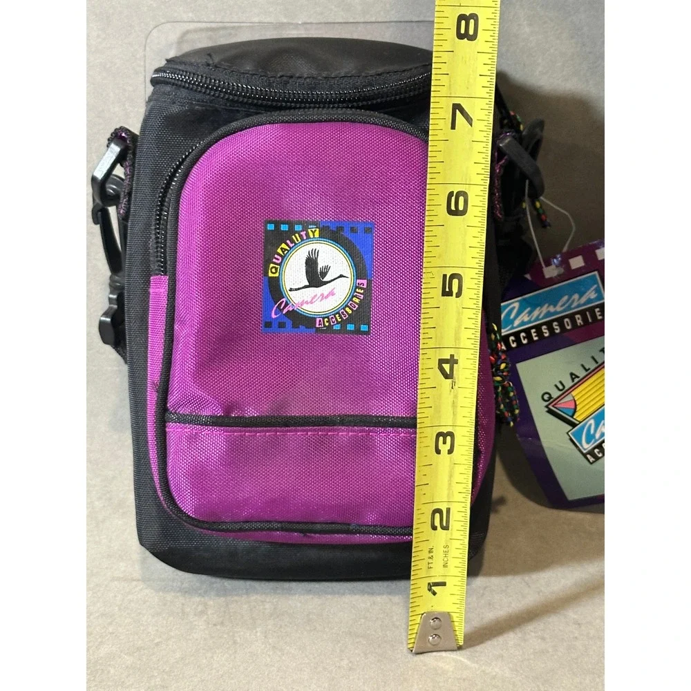 Vintage 90s Quality Camera Accessories Purple Black Nylon Small Camera Bag NWT
